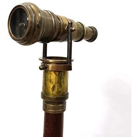 Antique Marine High Magnification Telescopic Walking Stick Nautical Handmade Solid Wooden Cane Brown