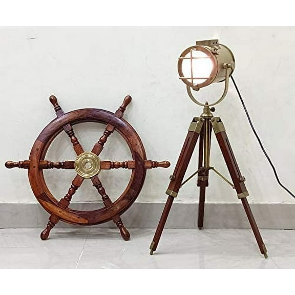 Antique Marine Small Desk Spotlight Maritime Brown Tripod Nautical Office Lamp