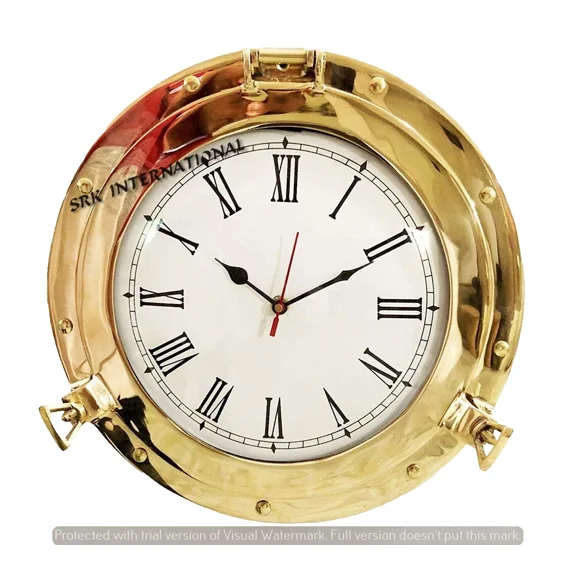 Antique Marine Solid Brass Ship Porthole Analog Clock Nautical Wall Hanging Clock
