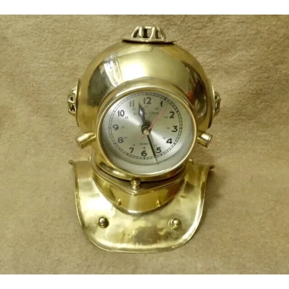 Antique Maritime Gold Vintage Ships Time Clock Quartz Diving Helmet Brass Scuba Dive Decor Anniversary, Valentine, Birthday, Mother day, Student Gift