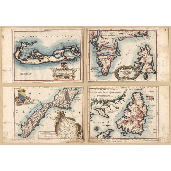 Antique Maritime Map Bermuda, Iceland, Jan Mayen Island, and Newfoundland | Perfect Gift 【Laminated】