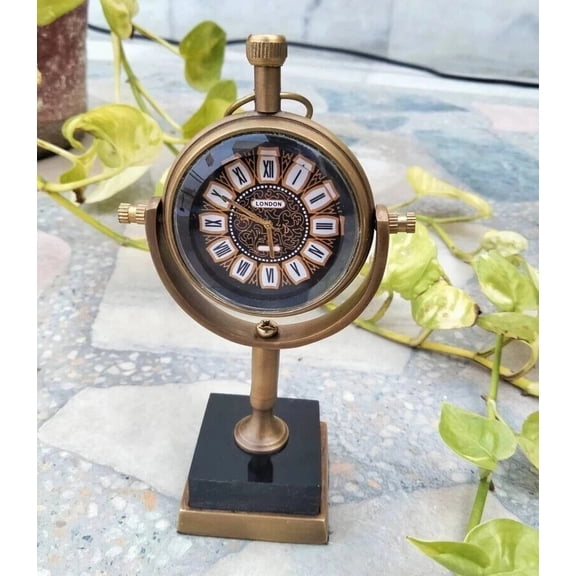 Antique Maritime Table Clock, Small Brass