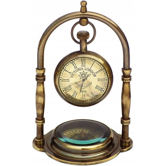 Antique Maritime Vintage Style Brass Compass Antique Victoria London Nautical Brass Antique Table Clock