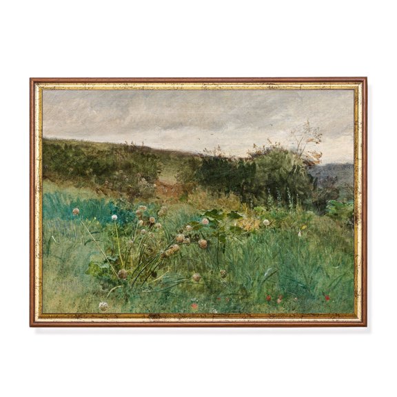 Antique Meadow Landscape Rustic Wildflower Field Unframed Paper Print