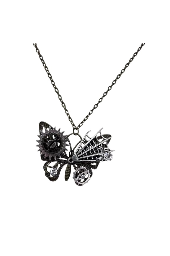 Antique Mechanical Gears Butterfly Pendant Necklace Gothic Inspired Alloy Jewelry Perfect For Parties And Gifts