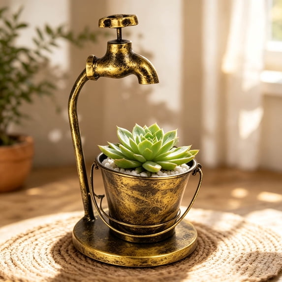 Antique Metal Faucet Planter Vintage Distressed Metal Succulent Planter ...