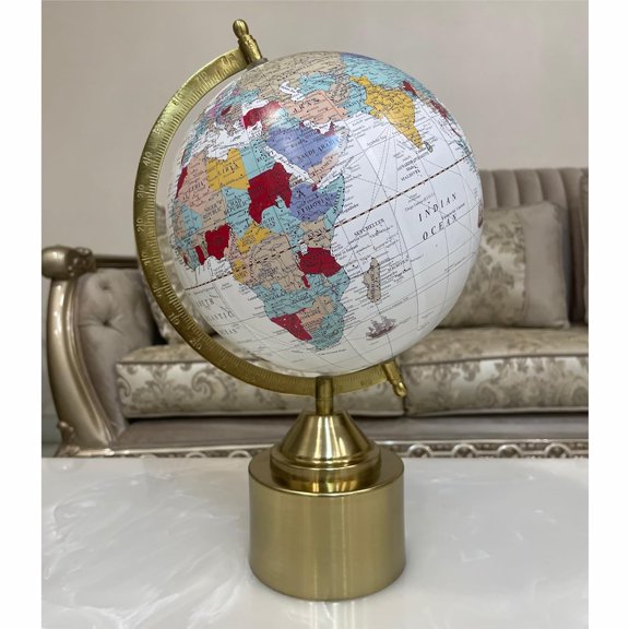 Antique Metal Globe 8 Inch With Arc & Cylinder Stand - Political Map, Multicolored, For Kids & Students Learning, Pack Of 1