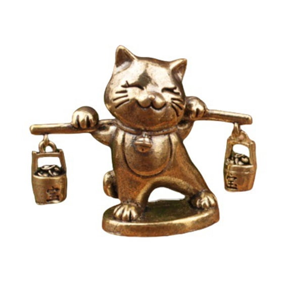 Antique Metal Lucky Cats Statue Compacts Size Decorative Accent Kitten Carrying Baskets Figure for Living Room Bedroom