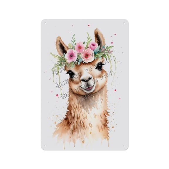 Antique Metal Sign, Aluminum, 12 x 16 Inches, Cute Alpaca Wall Decor for Bathroom Living Room, Bedroom, or Nursery, Perfect for Animal Lovers and Kids' Decor