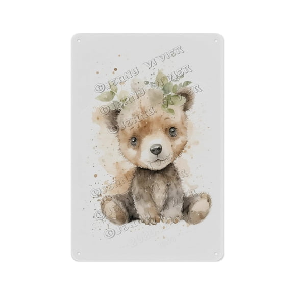 Antique Metal Sign, Aluminum, 8 x 12 Inches, Featuring Watercolor Bear Design, Adds a Timeless, Artistic Touch to Your Living Room, Bedroom, or Cabin, Brings the Wild into Your Home