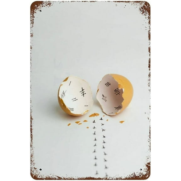 Antique Metal Tin Sign Chick Egg Hatch Wall Art Country Kitchen Humor Metal Tin Sign Funny Food Print Farm Baby Decor Cute Animal Lover 8x5.5 Inch