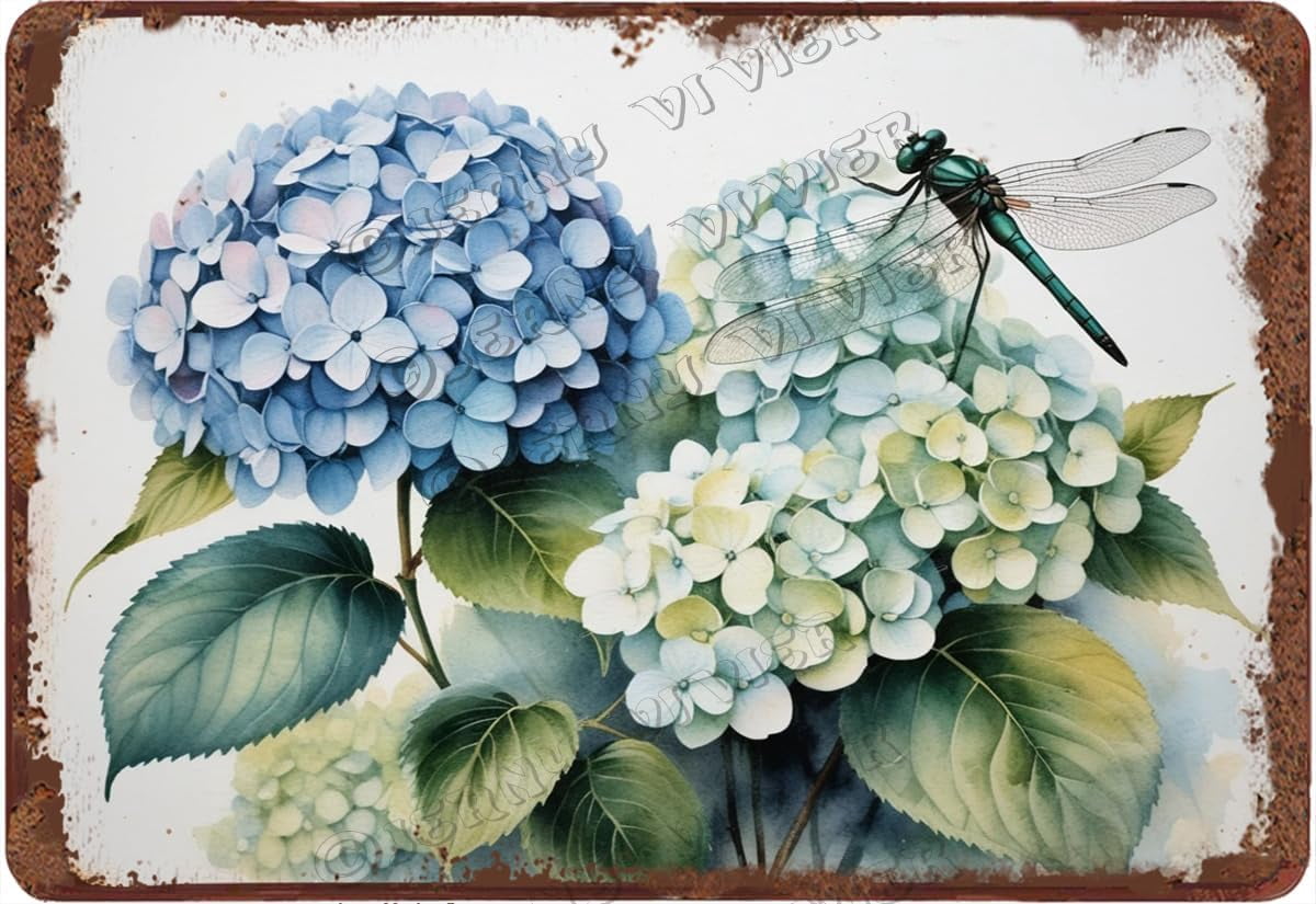 Antique Metal Tin Sign Hydrangea Flower Watercolor Aluminum Metal Sign ...