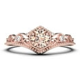 thumbnail image 1 of Antique Milgrain Art Deco 1.50 Carat Round Cut Crown Morganite And Diamond Moissanite Engagement Ring, Engraved Moissanite Wedding Ring in 10k Solid Rose Gold, Gift, Promise Ring, Anniversary Rings, 1 of 3
