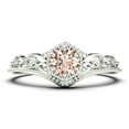 thumbnail image 1 of Antique Milgrain Art Deco 1.50 Carat Round Cut Crown Morganite And Diamond Moissanite Engagement Ring, Engraved Moissanite Wedding Ring in 10k Solid White Gold, Gift, Promise Ring, Anniversary Rings, 1 of 3
