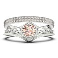 thumbnail image 1 of Antique Milgrain Art Deco 2.50 Carat Round Cut Crown Morganite And Diamond Moissanite Engagement Ring, Engraved Wedding Ring, Two Matching Band in 10k Solid White Gold, Gift, Promise Ring, 1 of 4
