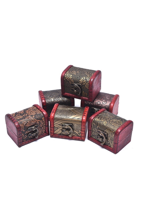 Antique Mini Wood Treasure Chest Storage Box Jewelry Organizer Box Gift Box