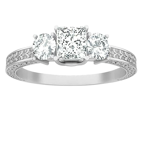 Antique Moissanite Engagement Ring 1.25 Carat Princess Cut Moissanite Sterling Silver with 18k Gold Plating