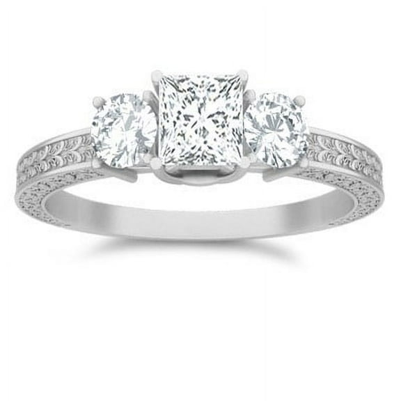 Antique Moissanite Engagement Ring 1.25 Carat Princess Cut Moissanite on 10k White Gold