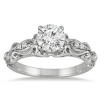Antique Moissanite Wedding Ring 1.50 Carat Round Cut Moissanite Diamond on 10k White Gold
