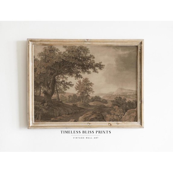 Antique Moody Forest Landscape Printable Brown Landscape Print Watercolour Brown Dark Wall Art Vintage Woods Sketch Woodland Poster Decor, Unframed Canvas Size 8x12 F03.1.21l919
