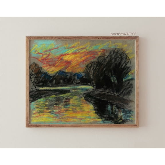 Antique Moody Landscape / Brown Dark Artwork Poster / Vintage Woodland Drawing, Unframed Canvas Size 24x36 F03.1.18l1978