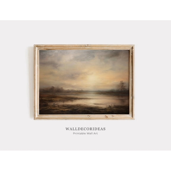 Antique Moody Landscape Brown Dark Vintage Woodland Wall Art, Striking Decorative Theme For Home And Living Room Decor