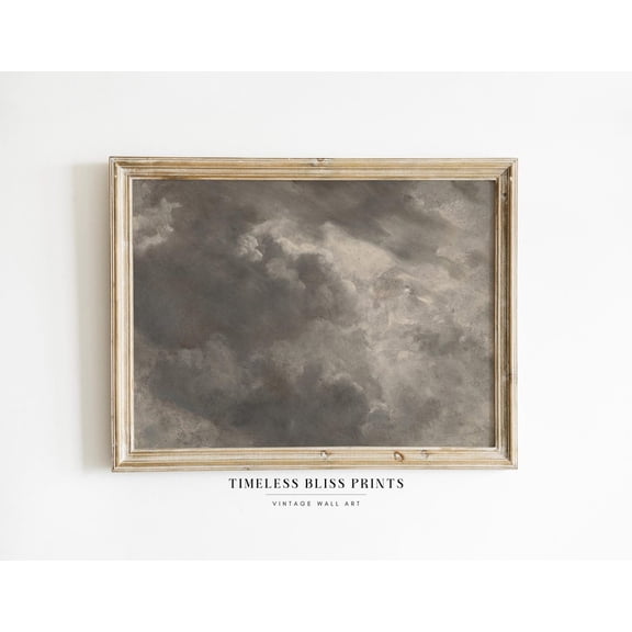 Antique Moody Sky Print Beige Grey Sepia Cloudy Sky Printable Art Clouds Sky Wall Art Dark Vintage Art Poster Decor, Unframed Canvas Size 8x12 F03.1.22l150