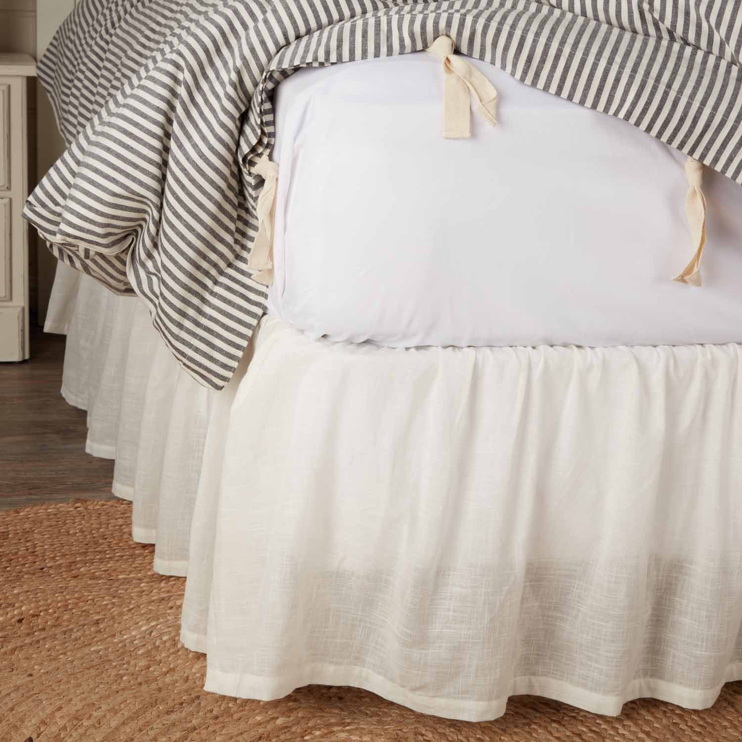 Antique Muslin King Bed Skirt, 16" Drop, Soft White Linen-Look, Farmhouse Style