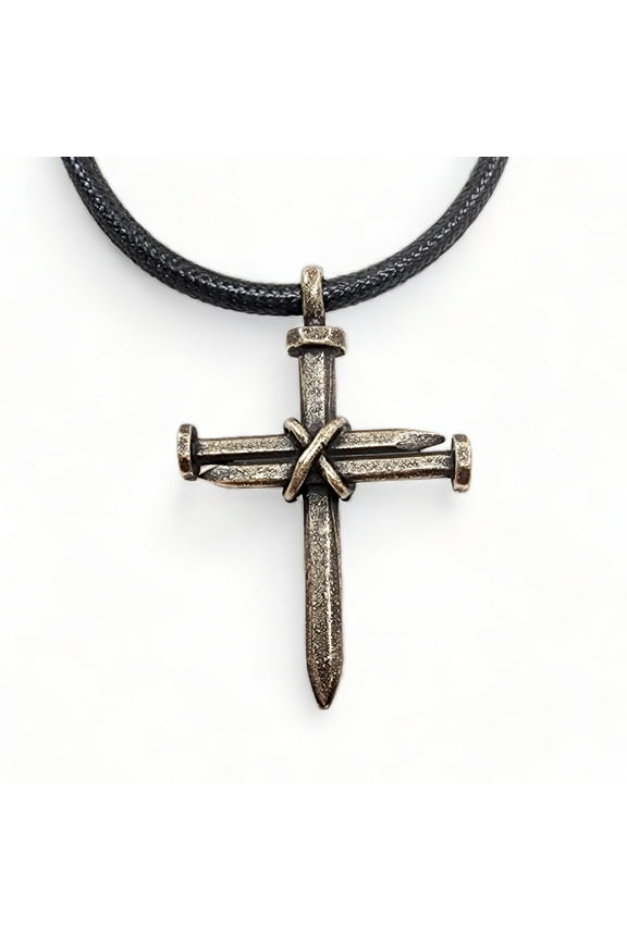 Antique Nail Cross Necklace in Antique Brass Finish