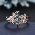 thumbnail image 1 of Antique Natural Black Rutilated Quartz Pear Engagement Ring&nbsp;in 14K Rose Gold Vermeil- Leaf Nature Inspired Black Diamond Ring, 1 of 7