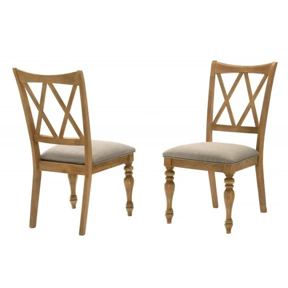 Antique Natural Oak Wood Dining Chair Set of 2, Open Double X Back Kitchen Chair Set with Seat Cushion, Turned Legs, Brown