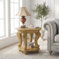 thumbnail image 1 of Antique Natural Round End Table with Lower Shelf - Solid Wood Sofa Side Table, 1 of 10