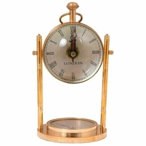 Antique Nautical Desk Clock, With Compass