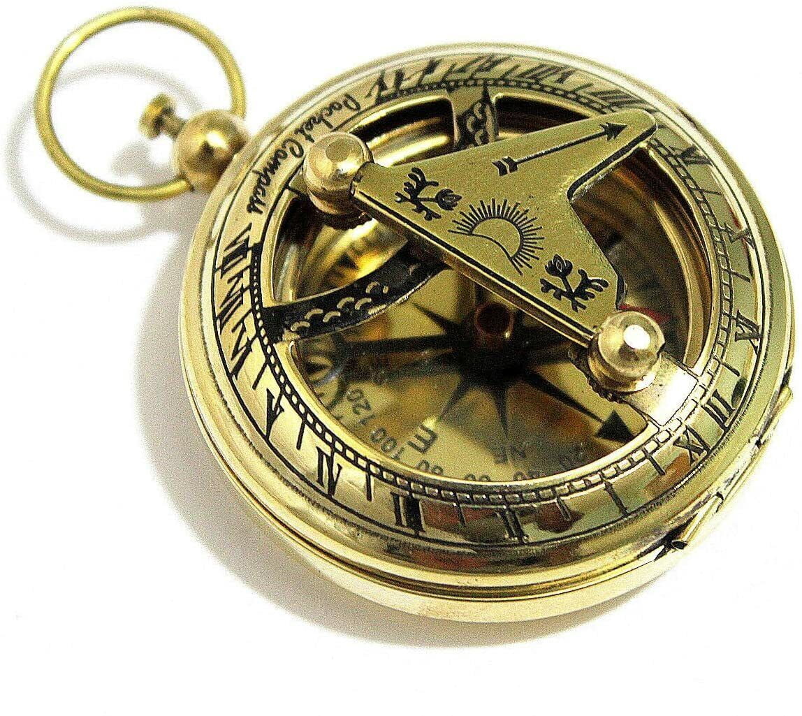 Antique Nautical Directional Magnetic Sundial Brass Compass, Best Gift For Him