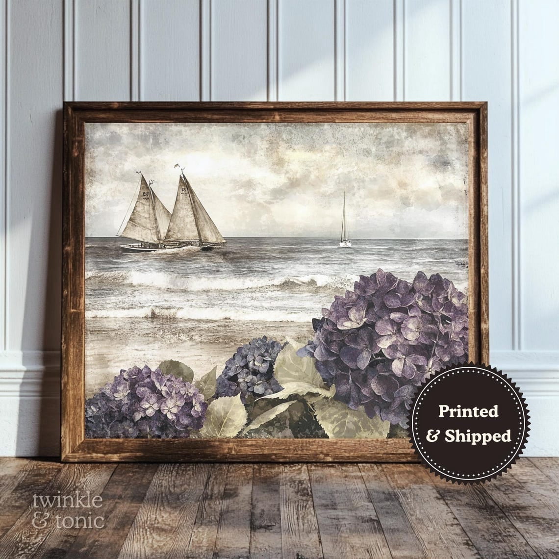 Antique Nautical Sailboat Wall Art Print, Moody Coastal Ocean Seascape ...