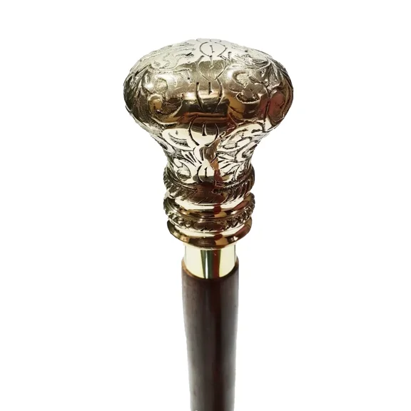 Antique Nautical Vintage Style Designer Brass Handle Brown Wooden Walking Stick