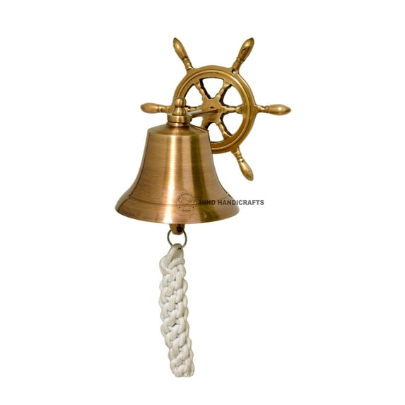 Antique Nautical Wheel Brass Bell Base/Desk Service Bell for Kitchen Restaurant Office Hotel Bar by Hind Handicrafts