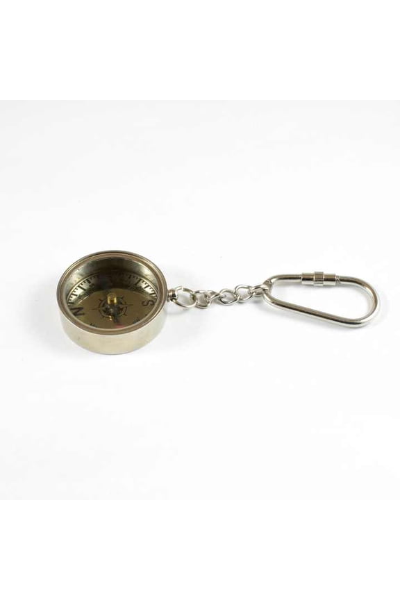 Antique Nickel Plated Brass Nautical Compass Keychain Exporter's Keyholder Pendant with Metal Loop