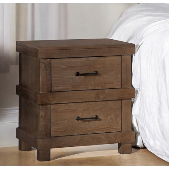 Antique Oak Finish Bedroom Nightstand Boasting 2 Storage Drawers & Ball Bearing Glides