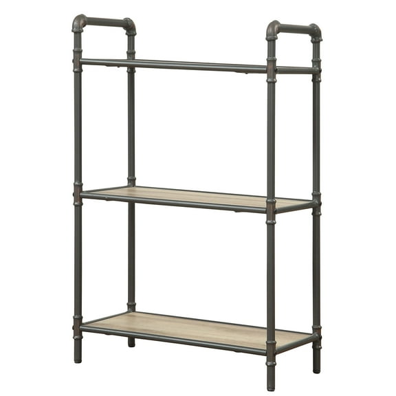 Antique Oak & Sandy Grey 3-Tier Bookshelf - Industrial Rustic Storage for Books, Decor & More