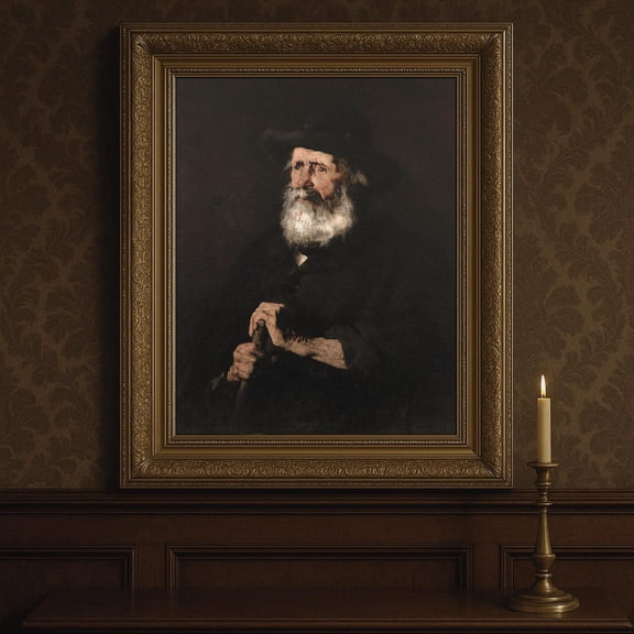 Antique Old Man Portrait Rustic Farmhouse Wall Art Unframed Paper Print