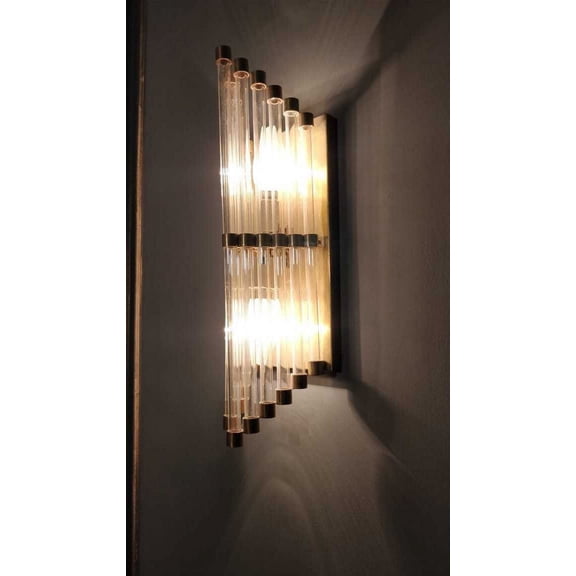 Antique Old Vintage Art Deco Brass & Glass Rod Ship Light Wall Sconces Lamp