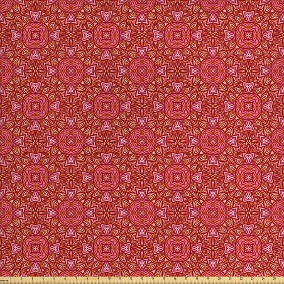 Ambesonne Antique Oriental Fabric by the Yard Upholstery, Warm Tones Floral, 10 Yards, Pink Burnt Sienna