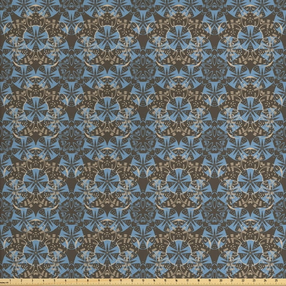 Ambesonne Antique Oriental Fabric by the Yard Upholstery, Folk Grunge Art, 10 Yards, Pale Sky Blue Pale Sepia