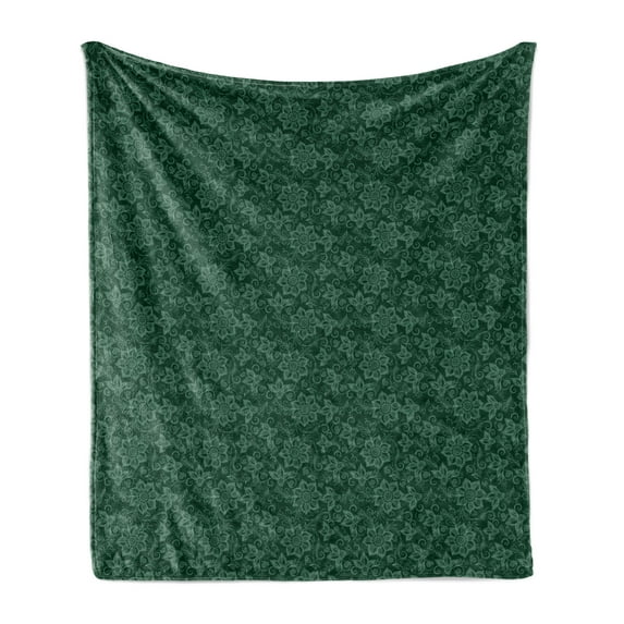 Antique Oriental Soft Flannel Fleece Blanket, Floral Style Middle Eastern Flower Paisley Traditional Pattern, Cozy Plush for Indoor and Outdoor Use, 50" x 60", Emerald and Sea Green, by Ambesonne