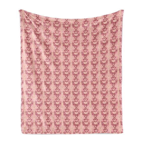Antique Oriental Soft Flannel Fleece Throw Blanket, Classic Swirly Renaissance Victorian Style Baroque Damask, Cozy Plush for Indoor and Outdoor Use, 60" x 80", Pale Pink Burgundy Cream, by Ambesonne
