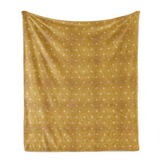 Antique Oriental Soft Flannel Fleece Throw Blanket, Daisy Floral Curls Ornamentals Nature Tones Moroccan Style Print, Cozy Plush for Indoor and Outdoor Use, 70" x 90", Pale Coffee White, by Ambesonne