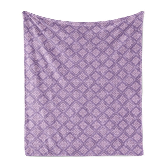Antique Oriental Soft Flannel Fleece Throw Blanket, Repetitive Lilac Traditional Floral Squares Illustration, Cozy Plush for Indoor and Outdoor Use, 50" x 70", Mauve Lilac, by Ambesonne