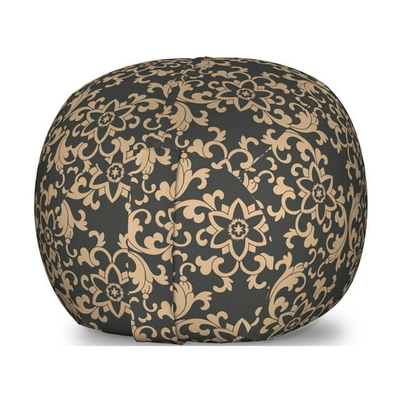 Antique Oriental Storage Toy Bag Chair, Continuous Eastern Spiral Damask Floral Inspired Illustration, Stuffed Animal Organizer Washable Bag, Small Size, Tan and Dark Sepia, by Ambesonne