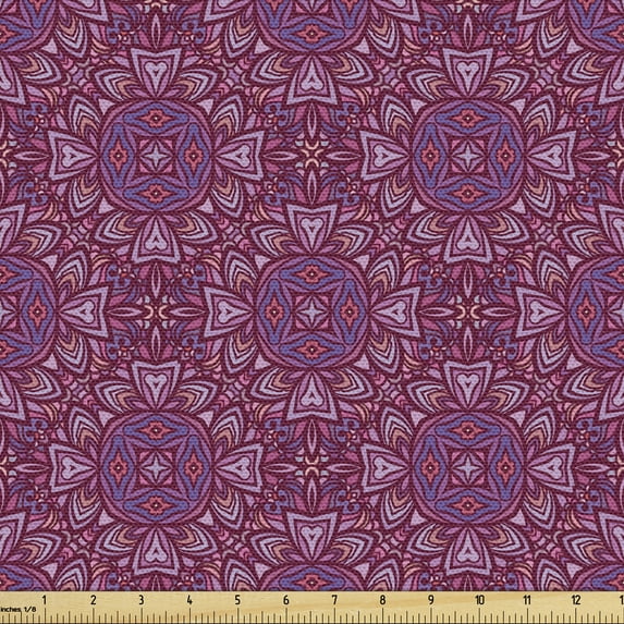 Ambesonne Antique Oriental Fabric by the Yard Upholstery, Magenta Floral Art, 1 Yard, Magenta Lilac